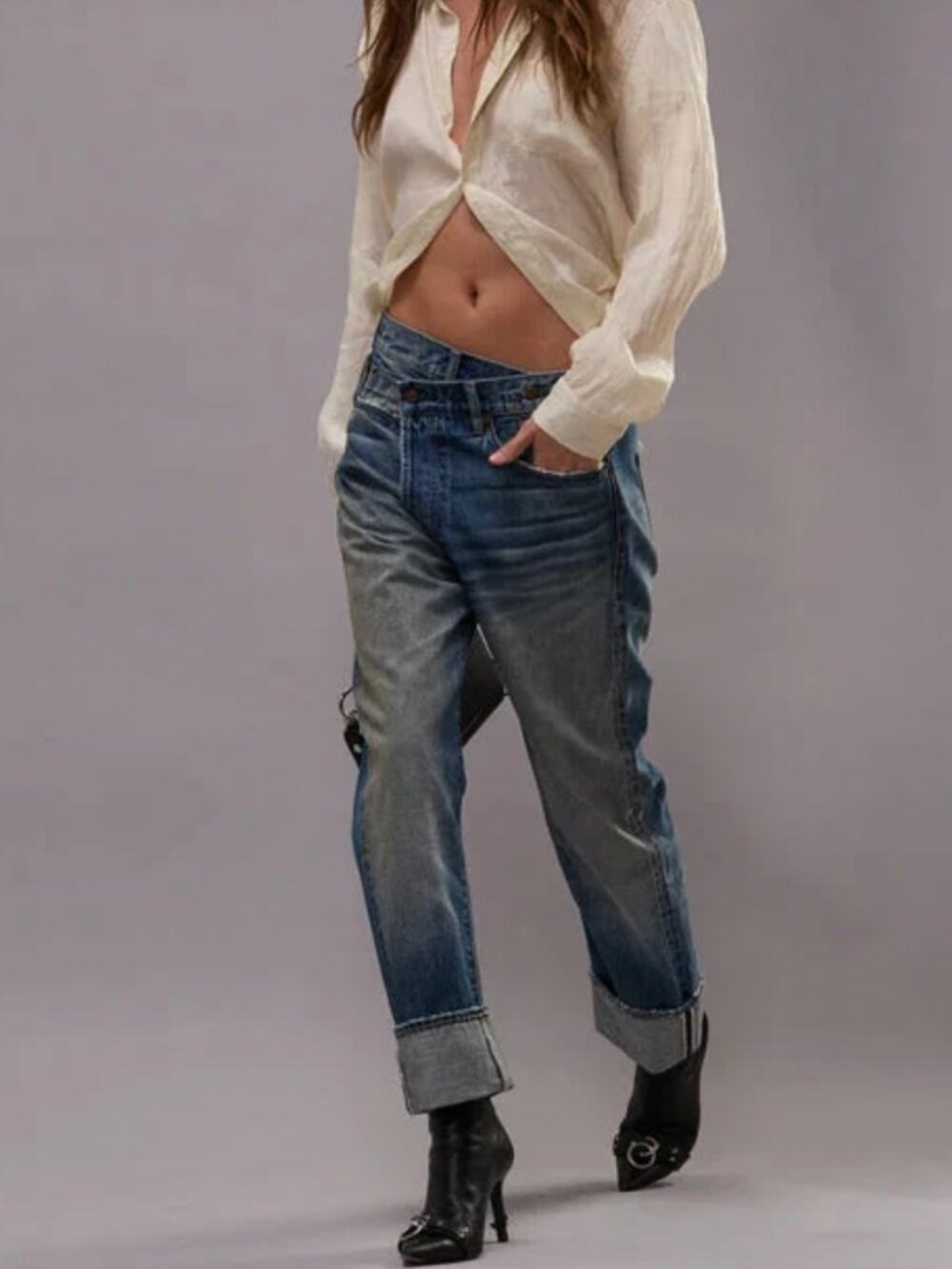 โจLAST CHANCEโจ NWT R13 Cuffed Crossover Jeans Sz25 Estin Selvedge Blue